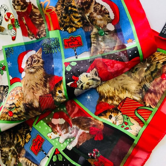 CHRISTMAS Scarf with Holiday Themed Cats  EUC - Picture 3 of 5